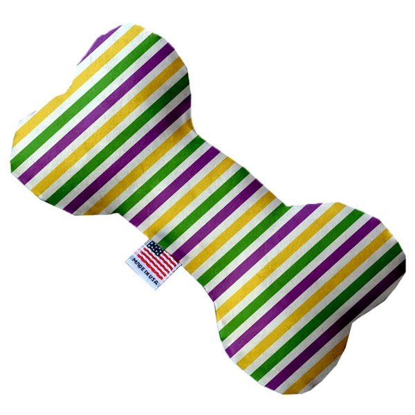 Mirage Pet Products Mardi Gras Stripes Stuffing Free 8 in. Bone Dog Toy 1380-SFTYBN8